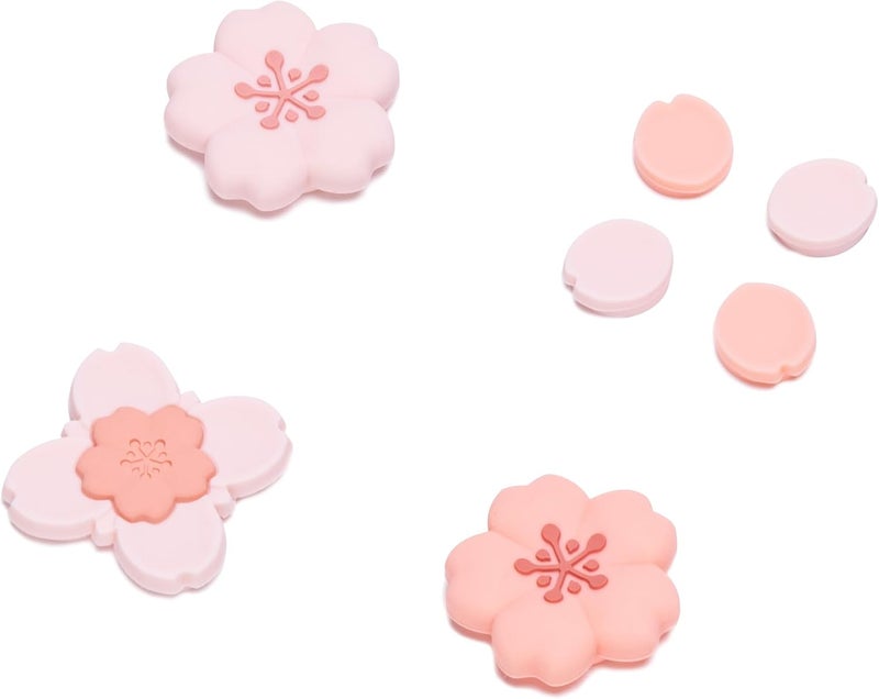 GEEKSHARE Silicone Cross D-Pad Button Caps Set Cute Joystick Cover - ABXY Key Buttons Sticker Compatible with Switch/OLED Joy Con - Sakura - Image 1